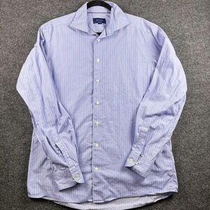 Eton‎ Mens Large 16.5 Purple Stripe Contemporary Dress Shirt Button Up Long